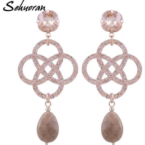 Sehuoran Flower Resin Shell Drop Earrings For Woman Water Drip Natural Stone Crystal Earrings Pendients Oorbellen Gifts
