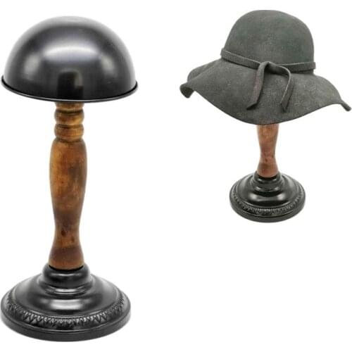European Style Wrought Iron Solid Wood Antique Hat Rack Display Stand Desktop Storage Storage Organizer Hat Support Wig Holder