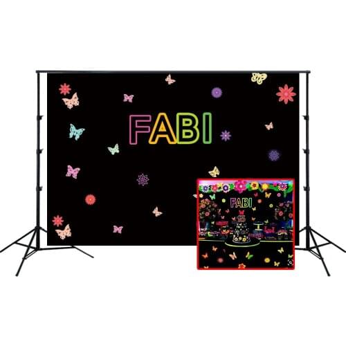 Custom Glow Birthday Party Backdrop Colorful Painted Butterflies Flower Neon Background Banner Newborn Photo Babyshower Poster
