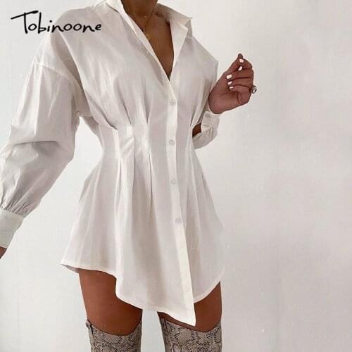 Tobinoone Cotton Casual Shirt White Blouse Spring Autumn Women Sexy Long Sleeve Single Breasted Shirts Womens Tops And Blouses
