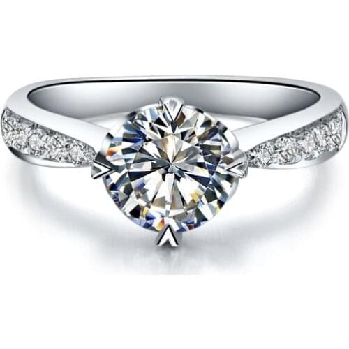 Solid 18K White Gold Finger Ring Lovely Design 1Ct Round Cut Diamond Women Wedding Ring Prevalent AU750 White Gold Ring