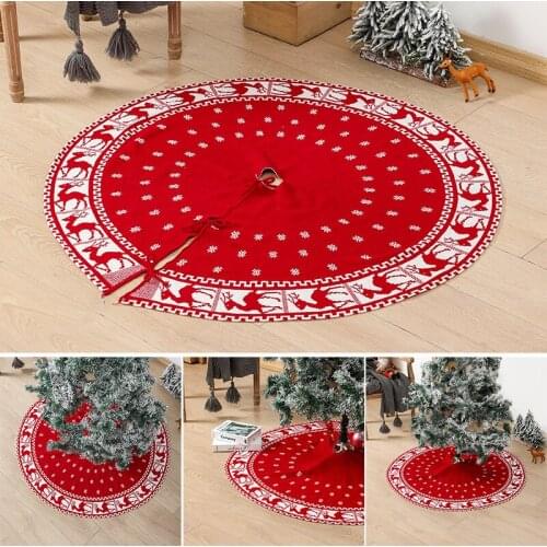 Christmas Tree Skirt Christmas Elements Printed Foldable Knitted Xmas Tree Decoration for Home Restaurant xqmg Christmas Tree