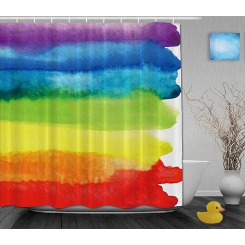 Rainbow Decor Bathroom Shower Curtain Colorful Striped Shower Curtain Waterproo Polyester Fabric Custom Bathroom Curtain Hooks