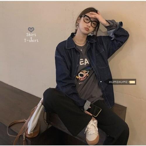 Women Blouse Denim Shirt Womens Autumn Vintage Casual Long Sleeve Shirt Medium Long Coat Loose Shirt Coat Blusas Ropa De Mujer