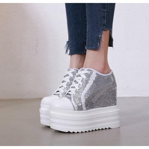 Inner Heightened Womens Shoes Super High heel 13.5cm Small White Shoes Thick sole Spring 2019 New Korean Leisure Shoe Slope