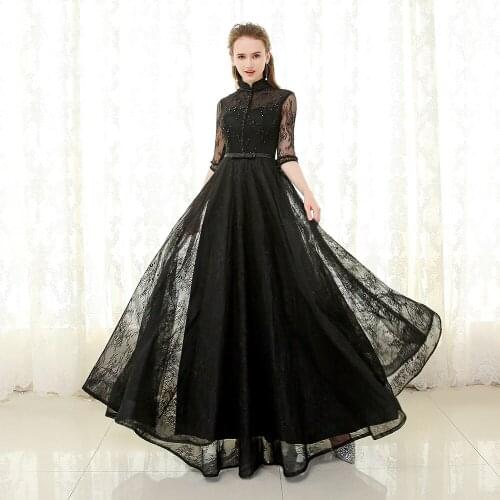 Gothic Design Black Lace Wedding Dress High Neck Half Sleeve Black Pearls Hollow Back Floor Length Bridal Gowns Custom Size Plus