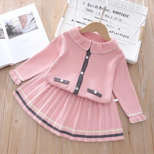 Girls Winter Clothes Set Long Sleeve Knitted Cardigan +Pleated Skirt 2 Pcs Clothing Suit Baby Outfits for Kids Girls Clothes