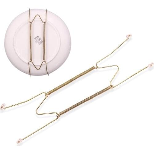 10Pcs Wall Display Plates Dish Hangers Holder Spring Wall Plate Metal Hangers with Golden Coating Dish Holder with Hooks W Type