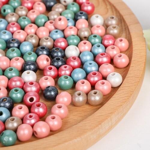 200pcs/8mm New DIY Hand-pearl Jewelry Accessories Pearl Powder Wood Beads Kids Bracelet Girls Toy