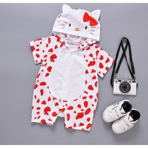 2021 Baby Clothes Summer Cute Animal Hoodies Single Breasted Short Sleeve Baby Rompers Cotton Baby Boys Romper Baby Girls 0-12M