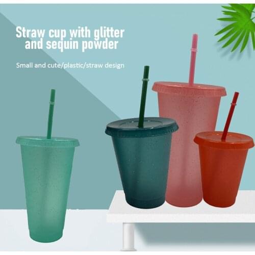 Creative Straw Cup Sequined Glitter Cup Colorful Coffee Juice Straw Mug Simple Cute Net Red Plastic Bottom Outdoor Portable Cup