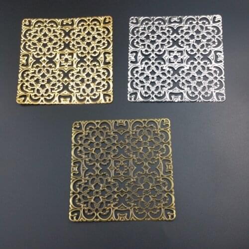 5pcs/lot 80mm Silk flowerBig square Metal Filigree Flowers Slice Charms base Setting Jewelry DIY Components