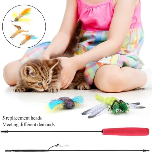 5 Replaceable Head Cat Funny Wand Feather Bendable Stick Exerciser Interactive High Toughness Elastic Cat Exerciser Toys