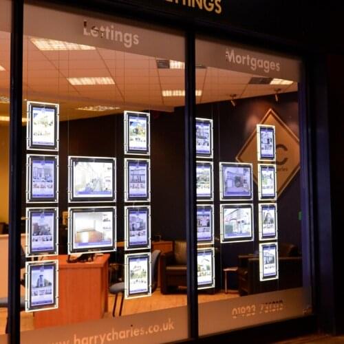 A4 LED Window Light Pocket Light Panel Estate Agent Display Double Side Portrait Cable Wires Hanging Systems