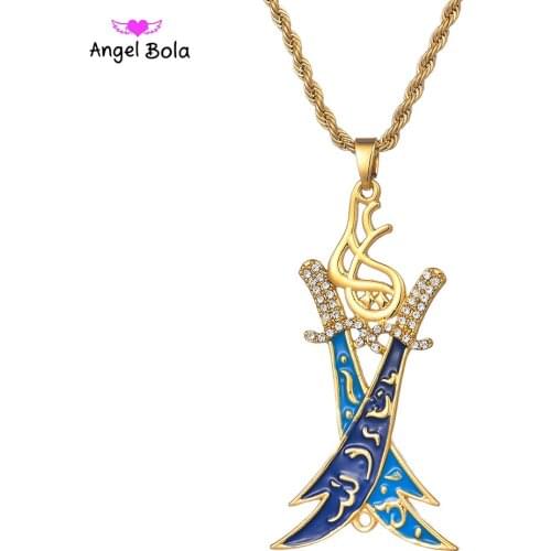 Arab Koran Knife Necklaces Imam Ali Sword Muslim Islam Allah Gold Color Arabic Knife Alcoran Pendant Jewelry Drop Shipping
