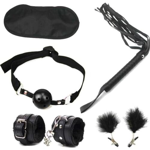 BDSM Leather whip Handcuff Ankle-cuffs Restraint Bondage gag breast nipple clip mask Fetish Cosplay cop sex toy for couple slave