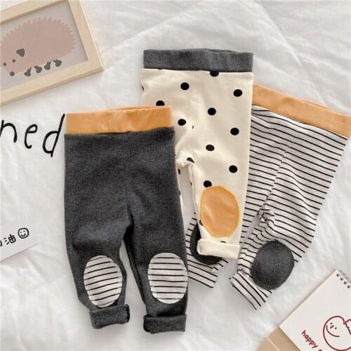 0-4T Toddler kids patch cotton trousers 2021 autumn boys and girls all-match elastic slim pencil pants