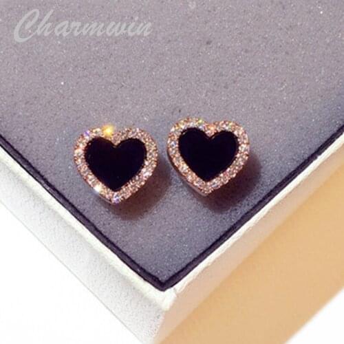 Charmwin New Stud Earrings For Women Earrings Luxury Rhinestone Heart Earrings Women Fashion Jewelry PE1758