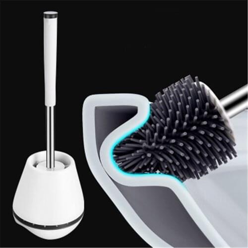 Bathroom Cleaning Toilet Brush Sets Silicone Flexible Soft Easy Cleaning Brush Water Leak Proof Base with Quick Drying Holder
