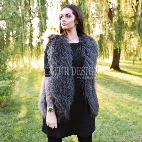 CX-G-B-160G New European Ladies' Winter Genuine Mongolian Lamb Fur Vest