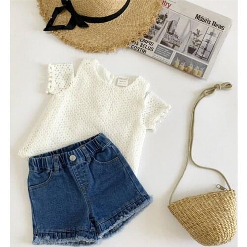 Sweet lace shirt for girls clothes summer short sleeve infant kids shirt toddler baby tops children shirt clothes 1-4Yrs