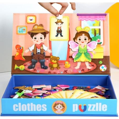 Childrens characters dress up magnetic double-sided puzzle 3-6 years old learning teaching aids drawing board graffiti