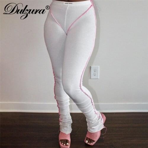 Dulzura Women 2021 Autumn Winter Letter Print High Waist Patchwork Leggings Skinny Streetwear Sporty Casual Bottoms