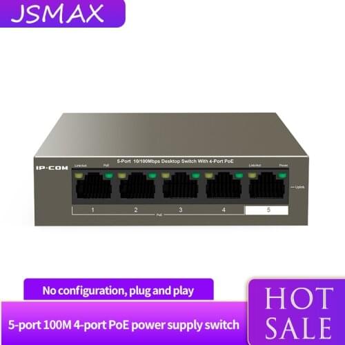 JSMAX IPCOM F1105P-4-63W 5-Port Ethernet Network Switch For IP Camera 250M Long Distance Stable PoE Power Supply, Plug and Play