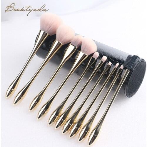 KH 10PC Goblet Shaped Makeup Brush Set Powder Foundation Cosmetic Brushes Make up Small Waist Shape Gold Concealer Contour brush