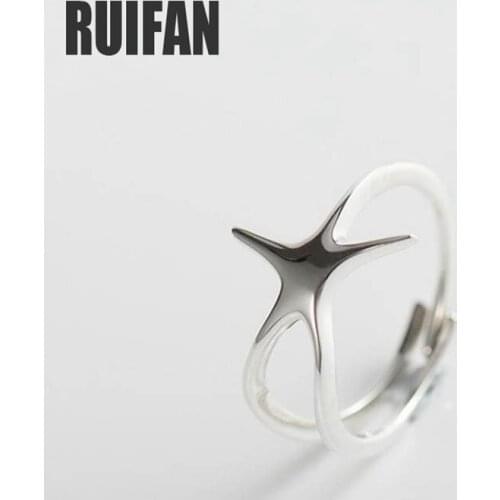 Ruifan Starfish Shape Real 100% Sterling Silver 925 Ring Women Accessories Adjustable Silver Finger Rings for Women Anel YRI069