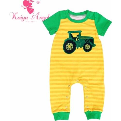 Kaiya Angel Newborn Unisex Toddler Boy Halloween Yellow-orange Stripe Tractor Rompers Baby Girl Summer Autumn Clothes Wholesale