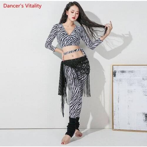 Belly Dance Suit V-neck Top Long Sleeve Zebra Pattern Pants Practice Clothes Female Shirt Or Trousers Performance Clothing