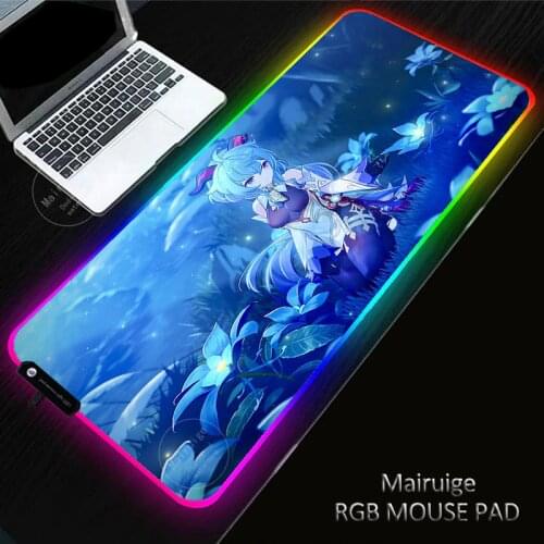 LED Light Anime Girl Ganyu XXL 400*900MM Mouse Pad RGB Large Genshin Impact Gaming Keyboard Non-Slip Computer Desk Mat MousePad