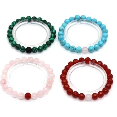 Kraft-beads Handmade 8 mm Round Beads Red Agates Stretchy Bracelet Tiger Eye Stone Jewelry