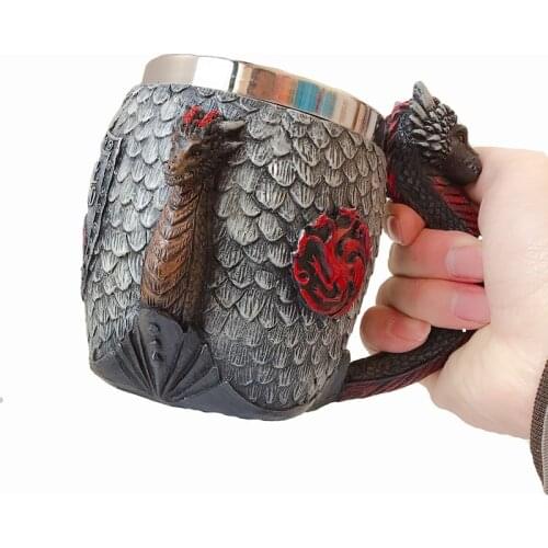 Cool 3 Dragons Beer Mug Coffee Cup Resin Stainless Steel Creative Tea Water Drinkware