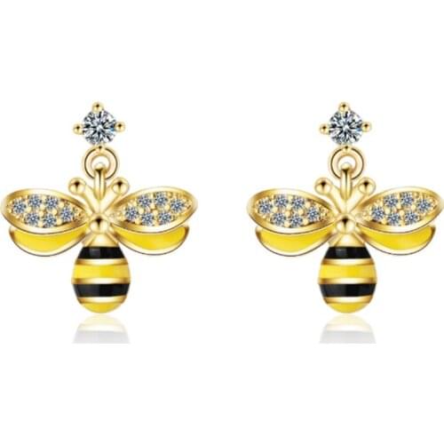 Short Sen temperament bee exquisite personality cute wild trend silver plated stud earrings WE020