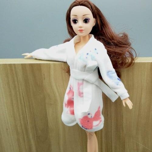 Fashion White Animal Bathrobe For Barbie Doll Bathroom Suits Winter Pajama Wear Sleeping Loose Clothes For Barbie Dollhouse Toys