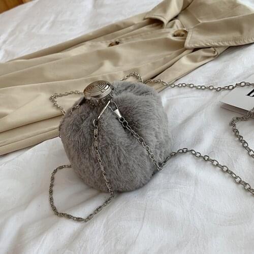 Trendy Cute Plush Chain Mini Handbags for Exquisite Women Fashion Round Ball Shoulder Bag Designer Small Cosmetics Crossbody Bag