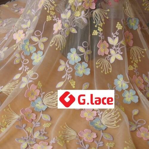 GLace 1Y/Lot 3D milk silk mesh fabric 130cm soft embroidery fabric wedding lace decoration clothing dress accessoriesTX083