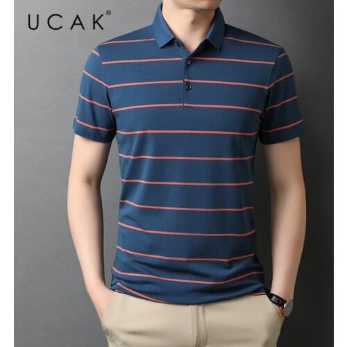 UCAK Brand Classic Striped Turn-down Collar Short Sleeve T-Shirts Summer New Streetwear Tops Casual Cotton T Shirt Homme U5539