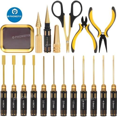 19 in 1 RC Tools Kits Hexagonal Screwdriver Set Pliers Hex Sleeve Repair Bag for RC Helicopter Drone Model Toys DIY Hand Tool