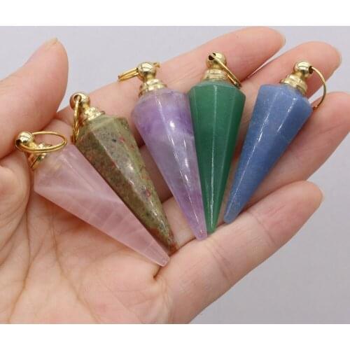 Natural Stone Perfume Bottle Pendant Rose Quartz/Amethyst/Unakite/Blue Aventurine For Jewelry Making DIY Necklace Accessory