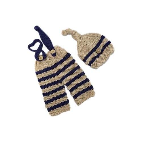 2017 new Newborn Baby Girls Boys Crochet Knit Costume Photo Photography striped romper +hat 2pcs