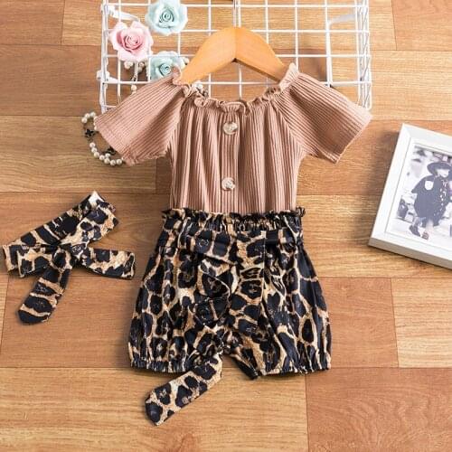 Baby Girls Clothes Short Sleeve Tops+Leopard Print Shorts+Headband 3pcs Summer Chidlren Birthday Clothing for Girls 9M-4Y