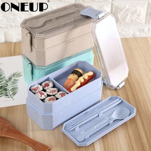 ONEUP Wheat Straw Eco-friendly Lunch Box 2020 Portable Bento Box Food Storage Container With Spoon Microwavable Students Adults