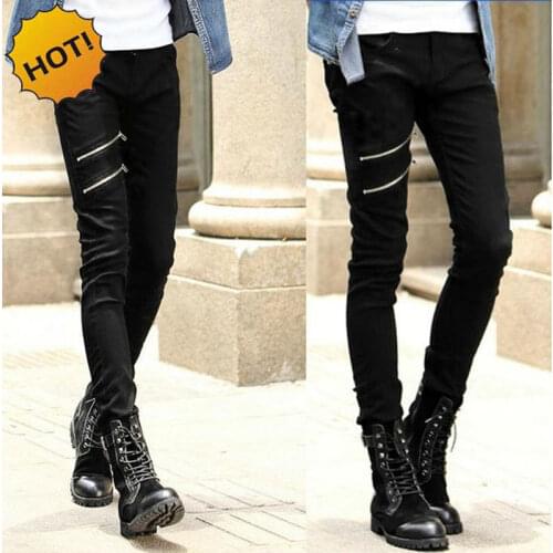 Wholesale 2020 Fashion summer Mens jeans man Teenagers biker skinny Mens sulee jeans male denim Double zipper black pants