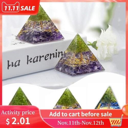 Orgone Pyramid Amethyst Peridot Healing Crystal Energy Orgonite Pyramide EMF Protection Meditation Yoga Tool