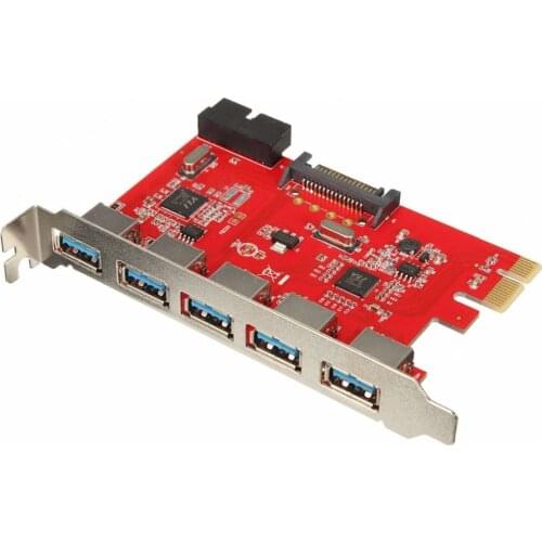PCIE TO USB 3.0 5 Port USB3.0 HUB To PCI-E Express Card Adapter 20pin 15pin SATA for XP WIN 7 8 10