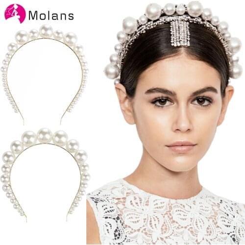 Molans Oversize Large Ivory White Pearl Headband Full Pearl Women Hair Band Crown Trendy Bridal Headwear Hair Accessories