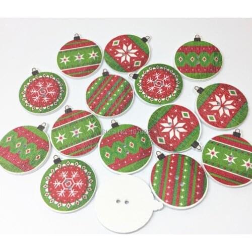 100pcs Mixed Wood Christmas Buttons Baubles Pompon Sewing 2 Holes Xmas Button 25mm Embellishments Scrapbooking Cardmaking